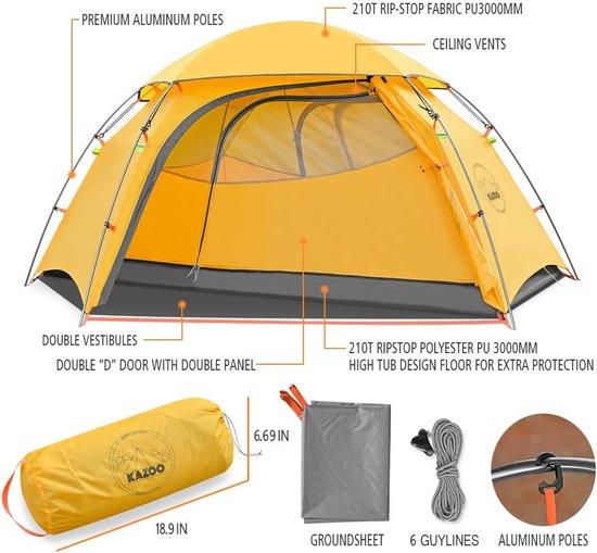 Unyqoos 3-Personen Campingzelt, leichtes wasserdichtes Kuppelzelt aus 68D Polyester mit 220T Beschichtung, 225×185×120 cm, Packmaß 43×18 cm, 3 kg