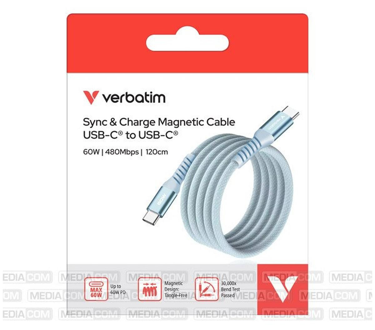Verbatim Sync & Charge 60W USB-C naar USB-C snellaadkabel, 120 cm, blauw