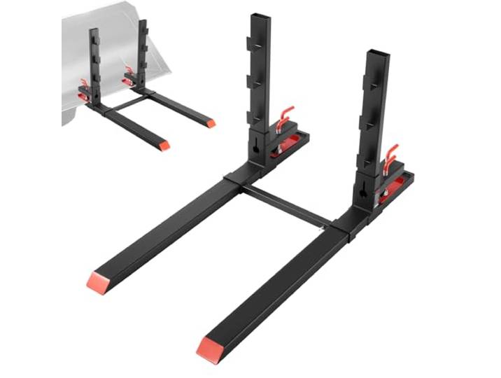VEVOR Fourches à Palettes à Pince Charge 1814 kg Fourches à Godet Longueur 149 cm avec Anti-basculement\, Barre Stabilisatrice Réglable\, Compatible avec Godet de Chargeuses Compactes Tracteurs\, Noir