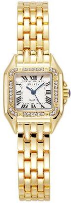 Friendly Fresh Finds Luxury Gold Stainless Steel Ladies Fashion Quartz Watch With Bracelet gold 1