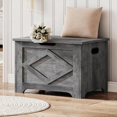 YUN "23.62""Wooden Storage Bench, Storage Chest with Safety Hinges - 23.6"""