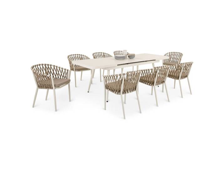 Idimex Gartenmöbel SET Sunny 9er Set beige, weiß, Beige, Metall, Mode, Gartenmöbel, Gartengarnituren, Gartenmöbel-Sets