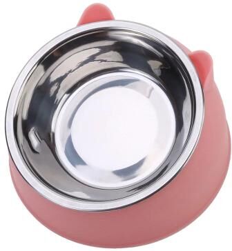 Inspired Living Inclined Stainless Steel Cat Bowl For Comfortable Feeding pink