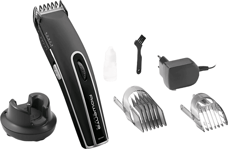 Cortapelos - Rowenta TN1410 Nomad, 19 longitudes, Uso con y sin cable, 2 peines, 40 min, 6250 rpm, Acero Inox., Negro