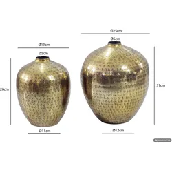 FineBuy, Vase, Vase 2er Set Tischvase Aluminium Alu Blumenvase Metall Dekovase Rund Handmade (2x)