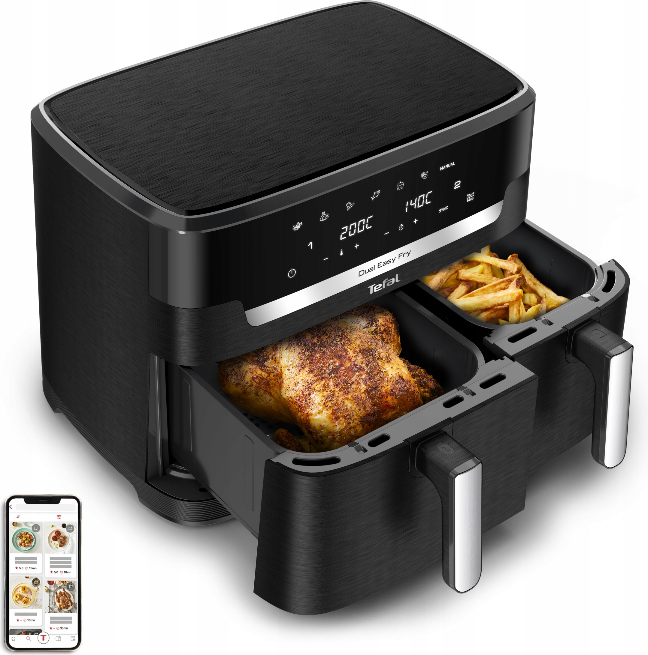Doppelte fettfreie Fritteuse Tefal Xxl Ey9428e0 2700 W 7 Programme Lcd 2700 W