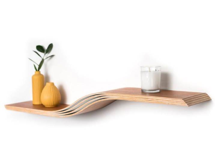 Etagère murale flottante - EWART WOODS - En bois merisier 60 cm - Design moderne courbé