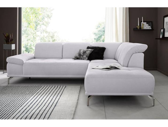 Ecksofa, 262x233 cm, Luxus-Microfaser, Silber, Sitztiefenverstellung, Vintage, Places of Style