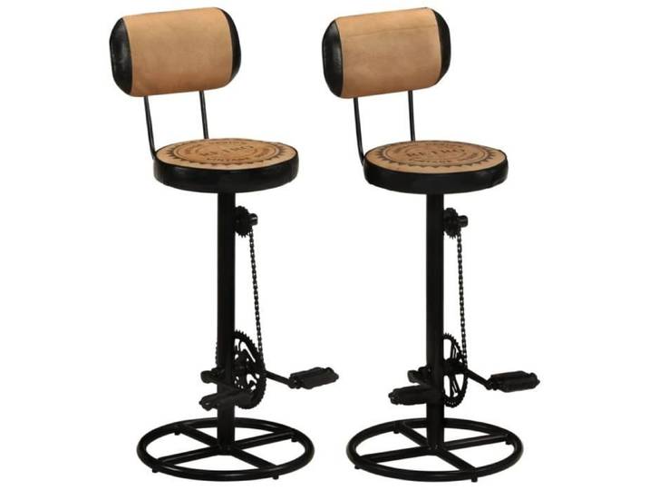 Tabourets de bar - ESTINK - 2pcs - Cuir véritable - Toile - Pédales de vélo comme repose-pieds