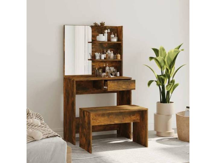 NEW 2026  Ensemble de coiffeuse Moderne 1 PERSONNE Chêne fumé 74 5x40x141 cm L4339