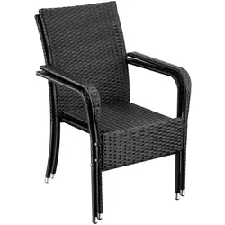 tectake Rattanstuhl Girona, stapelbar, Belastbarkeit 120 kg - 2er Set schwarz