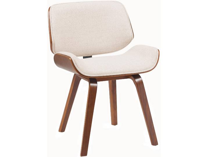 Chaise De Salle À Manger Design Rétro En Tissu Crème Avec Piètement En Bois Courbé Aspect Noyer 100007526