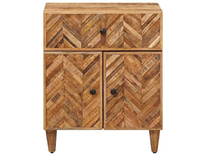 KTHLBRH Nachttisch braun 50 x 33 x 60 cm Mangoholz massiv Mit Schublade und Tür, Messinggriffe, modernes Design, pflegeleicht, Schlafzimmer