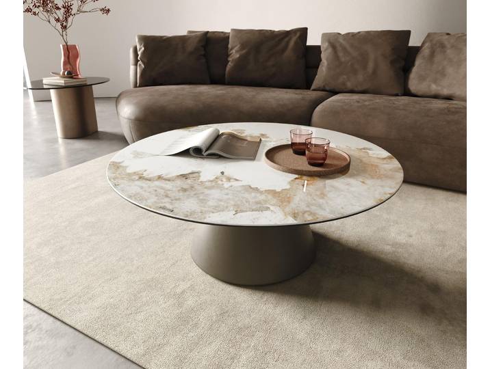 DELIFE Couchtisch Edge Rund 100x100 cm Keramik Minas Melange Borna Effektfinish Titan