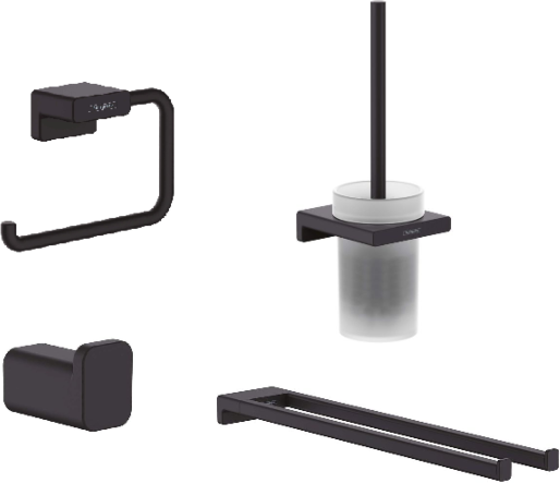 Hansgrohe AddStoris Bad Accessoires Set schwarz matt, Handtuchhalter, Haken, Bürstengarnitur, Papierhalter