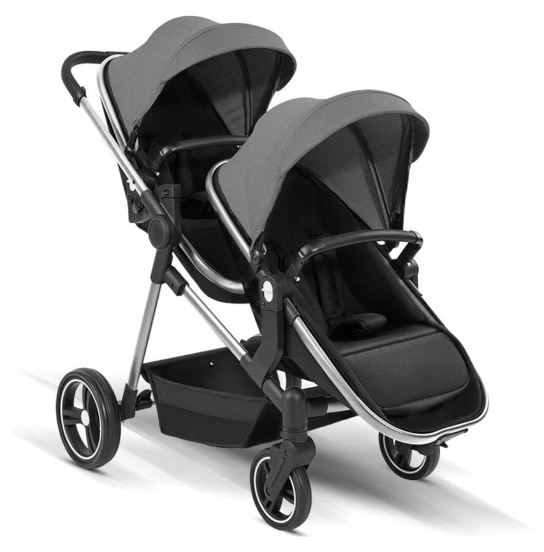 Zwillingsbuggy - Kompakter Reisekinderwagen für zwei Kinder - Faltbar - Für Flugreisen geeignet - Leicht - Belastbarkeit 20 kg - Grau