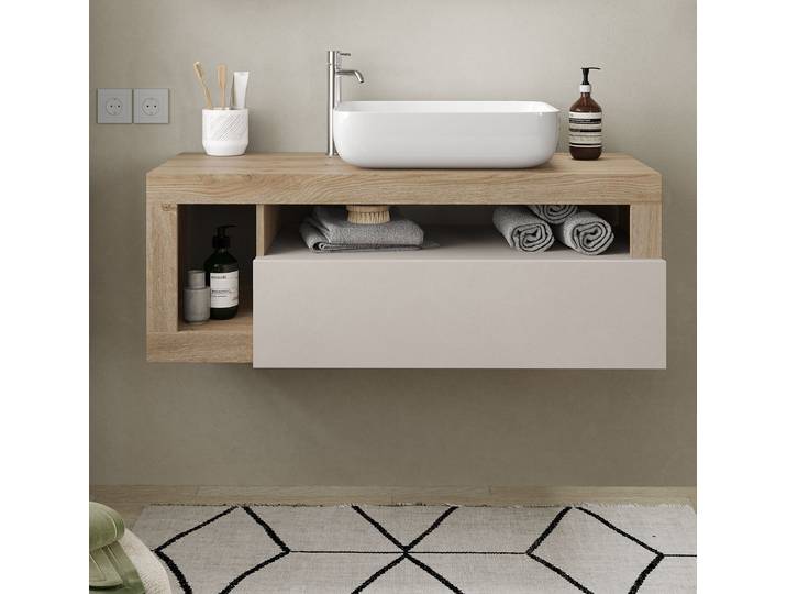 Hänge-Waschtisch Hamburg 110cm Beige/Kaschmir/Eiche Hell Dekor