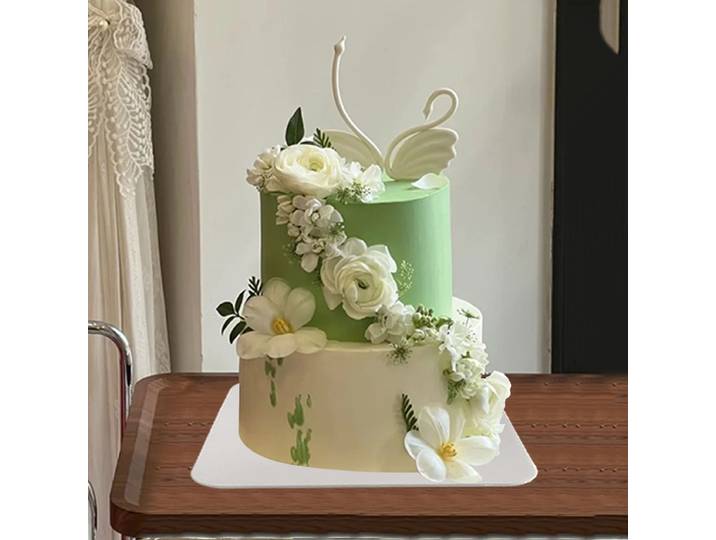 Modèle de gâteau de Simulation, nouvelles fleurs fraîches double couche, petit cygne, accessoires de faux gâteau en plastique, échantillons d'affichage de fenêtre