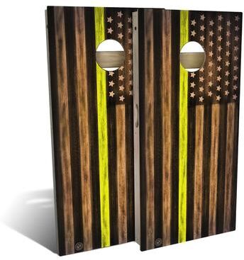 Skip's Garage Charred Dispatcher Yellow Line Outdoor Cornhole Board Set