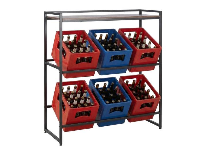 Relaxdays Getränkekistenregal Schwarz Braun mit Ablage 104 cm, Mehrfarbig, Metall, Holzwerkstoff, 104x117x32 cm, Freizeit & Co, Heimwerken, Werkstatteinrichtung