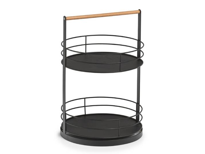 Tablett ZELLER PRESENT, schwarz, H:43cm Ø:28,5cm, Holz, Metall, Tabletts, Tablett, 2-stufig
