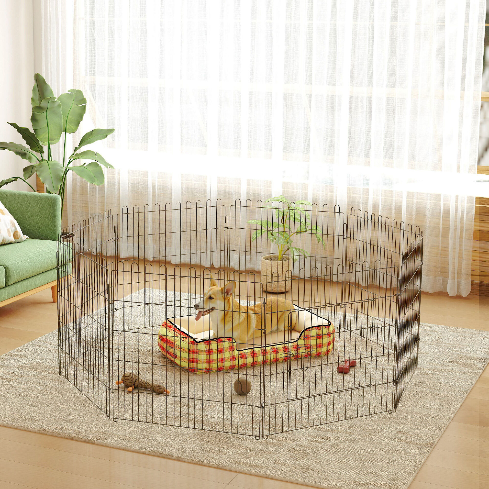 Altro Recinto Per Cani E Cuccioli 8 Pannelli In Acciaio, Gabbia Per Cani, Box Per Animali Domestici Da Interno E Esterno, Ø180x61 Cm, Nero