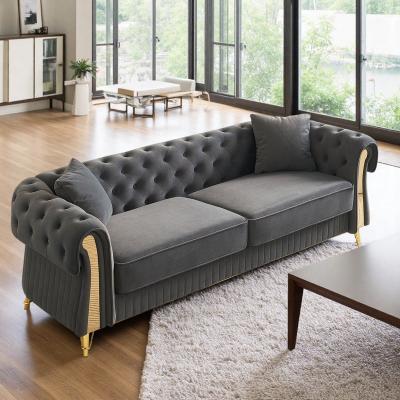 "89"" Velvet Chesterfield Sofa with Tufted Design and 2 Pillows"