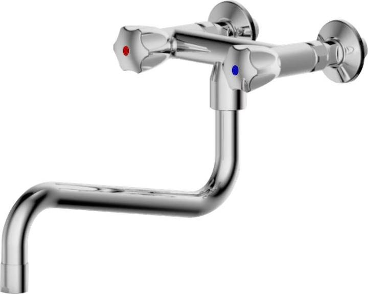 Zweigriffmischer für Profi-Küchen | Schwenkauslauf | Messing | 120 l/min | Wandmontage