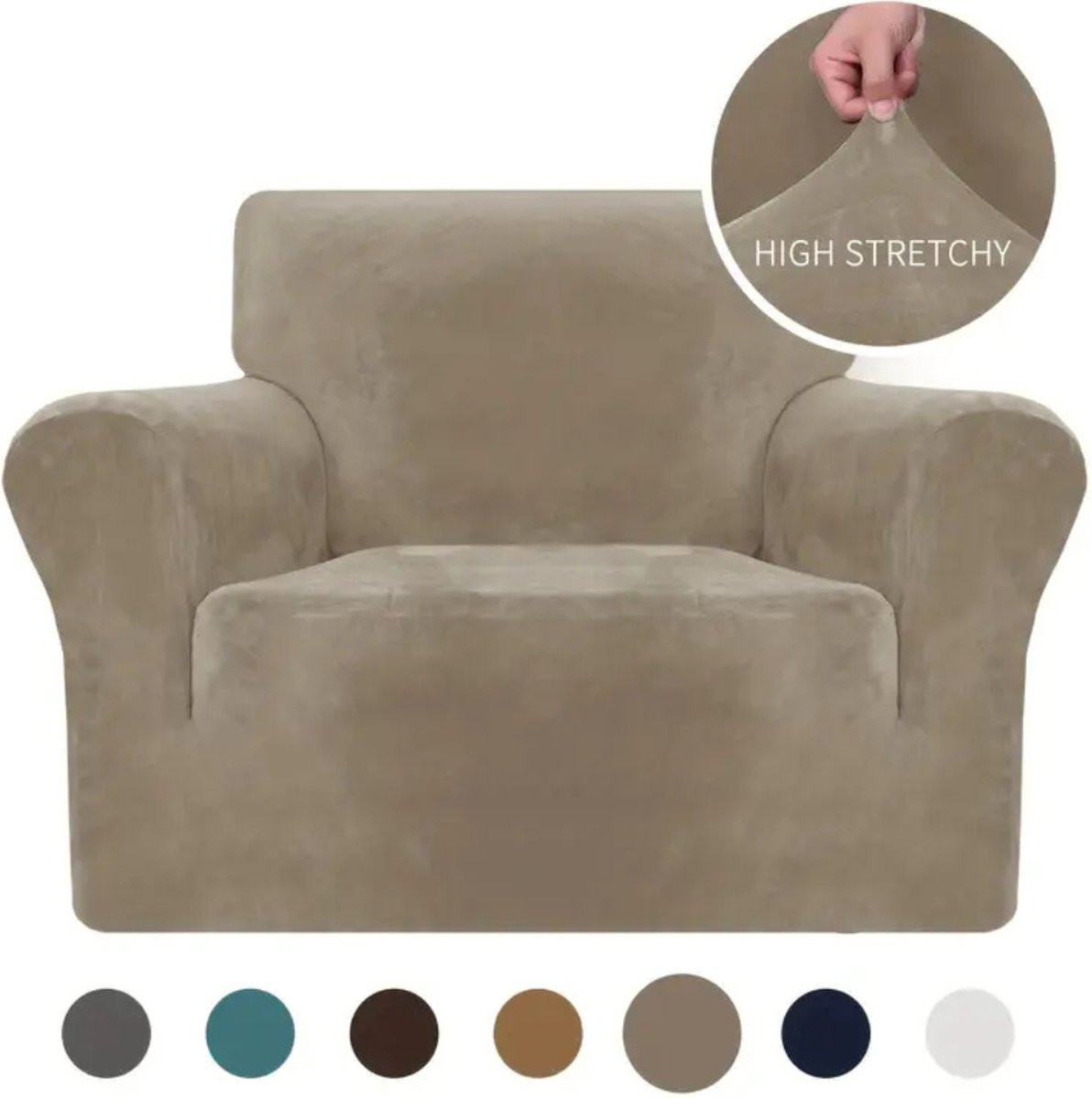 Livano Bankhoes Stretch Sofa Cover Fluweel Khaki