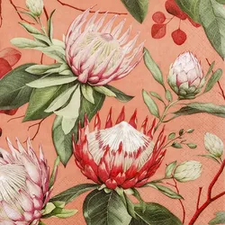 Home Fashion, Madiba Protea coral, Lunch-Servietten aufgefaltetes Maß 33 cm x 33 cm, im Viertelfalz, 20 Stück pro Packung