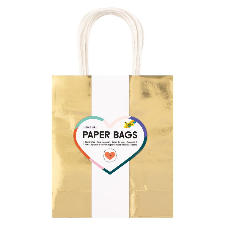 Folia Papiertüten M GOLD GLÄNZEND, aus 110g/m² Kraftp. (7x) (21869/7)
