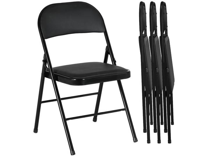 ComfortXL Klappstuhl 4er-Set De-13300 klappbar & Stahlrahmen Schwarz, Metall, 45x78x46 cm, Esszimmer, Stühle, Klappstühle