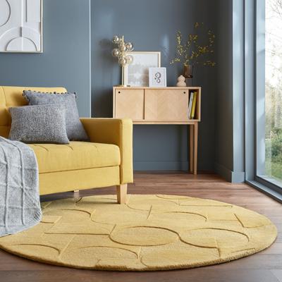 Wollteppich FLAIR RUGS "GIGI", gelb (ocker), H:8mm Ø:160cm, Wolle, Teppiche, aus 100% Wolle, geometrisches Design, fußbodenheizungsgeeignet
