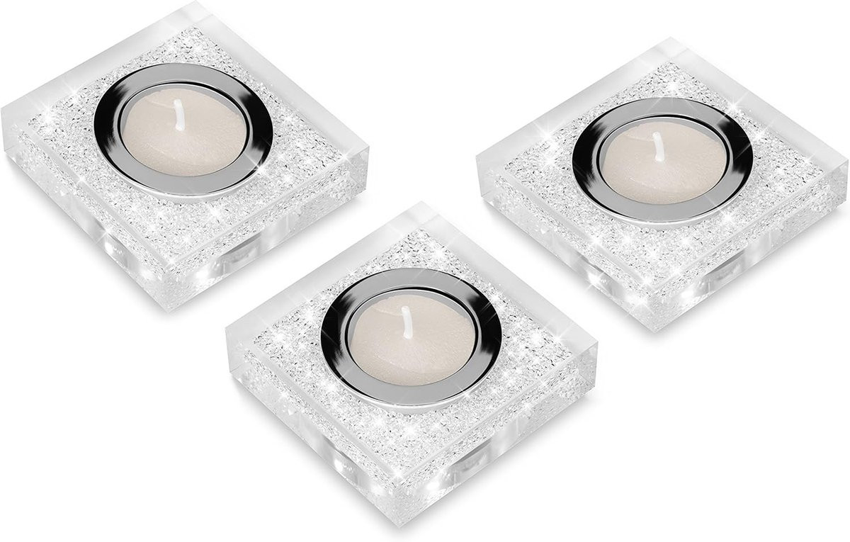 Luxe Theelichthouder Set van 3 met Kristallen - Moderne Tafeldecoratie