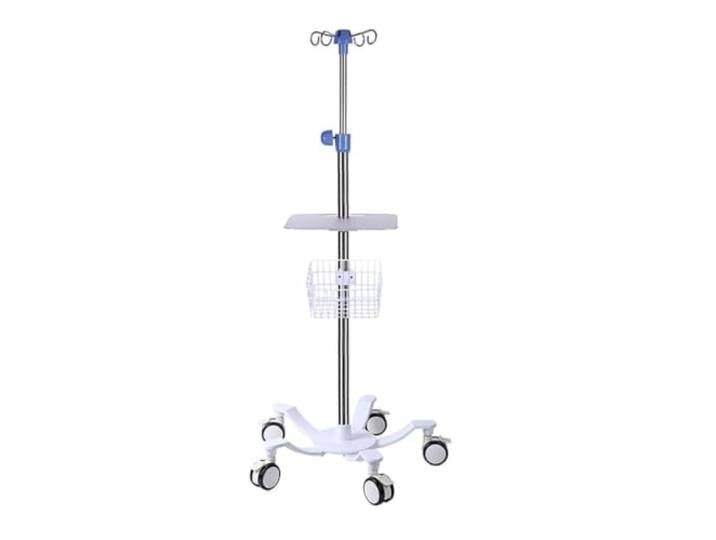 Höhenverstellbarer Infusionsständer aus Edelstahl Infusionsständer Aufbewahrungskorb for Infusionspumpen-Tablett und Steckdosenleistenhalter, 5-Bein-Basis