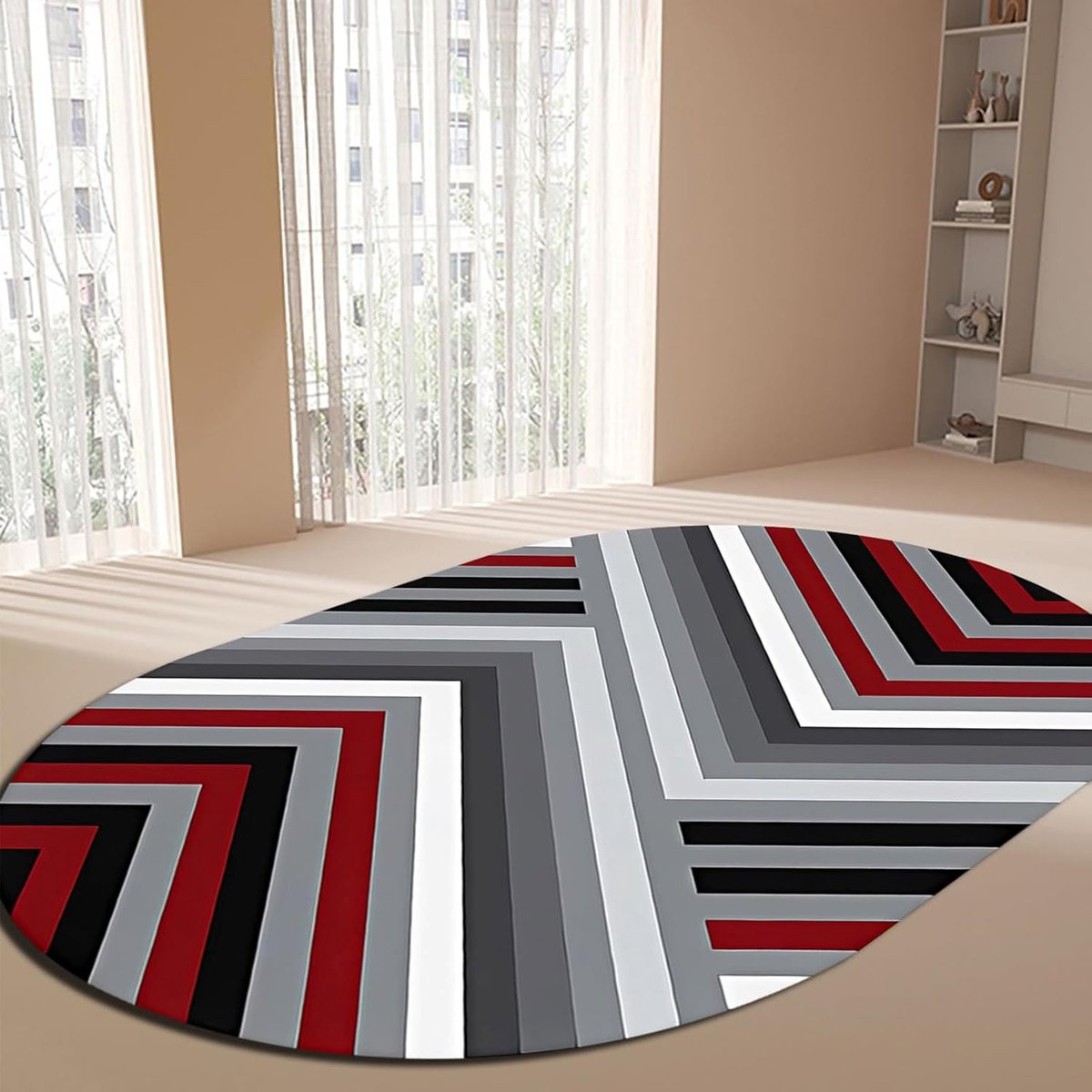 Ovaal Vloerkleed Modern Rood Gestreept 160 x 220 cm