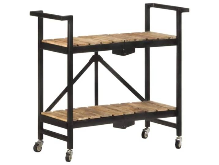 KGTKGTYER Küchenwagen, Beistellwagen aus Mangoholz, Servierwagen faltbar Massives Hartholz, Robustes Stahlgestell, Flexible Laufrollen, Vielseitig