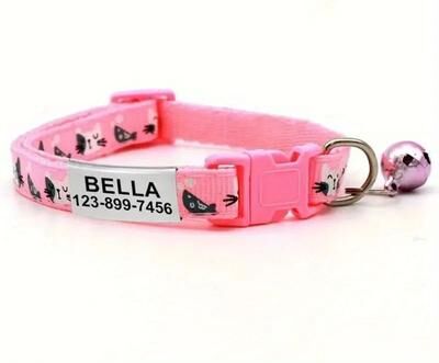 Uplift Essentials Personalized Safety ID Collar With Bell & Engraved Plate pink