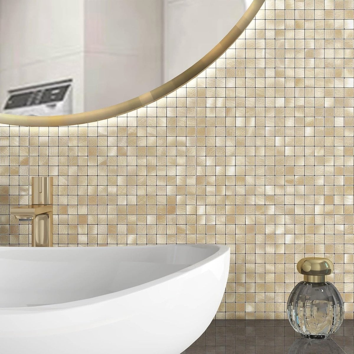 3D Zelfklevende Wandtegels voor Badkamer en Keuken - Gouden Plak Wandtegels met Mozaïeklook (10 Vellen)