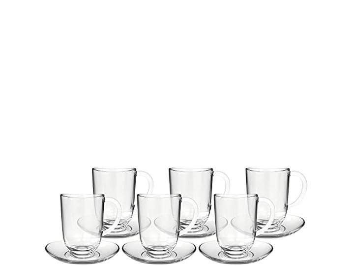 Leonardo Napoli Latte Macchiato-Tassen und Unterteller 12er Set, spülmaschinengeeignete Kaffee-Gläser mit passenden Untertassen, 380 ml 14 Ø 024215