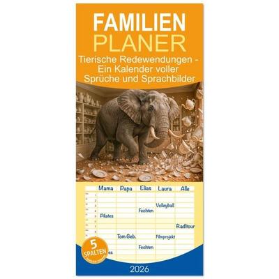 Familienplaner 2026 - Tierische Redewendungen - Ein Kalender voller Sprüche und Sprachbilder mit 5 Spalten (Wandkalender, 21 x 45 cm) CALVENDO