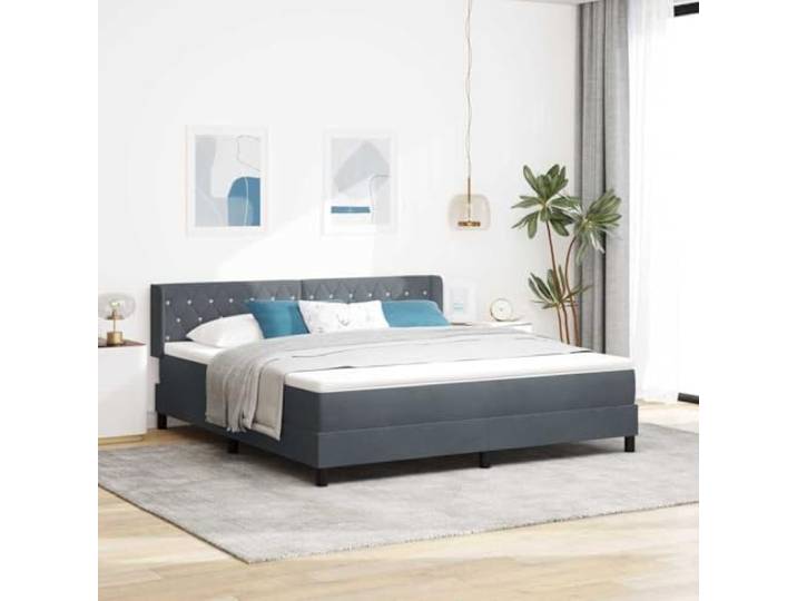 Polyester Holzfaser Kiefernholz Boxspringbett Modern Stilvoll Grau 200 x Boxspringbett mit Matratze Dunkelgrau 200x180 cm Polsterbett mit verstellbarem Kopfteil und Lattenrost