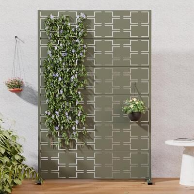 Lirago Outdoor Privacy Screen Metal Freestanding Patio Screen with Modern Geometric Cutouts Decorative for Backyard Deck Balcony Garden