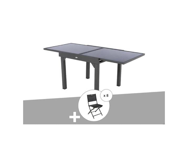 Ensemble repas table extensible carrée en verre Piazza + 8 chaises Modula - Hespéride