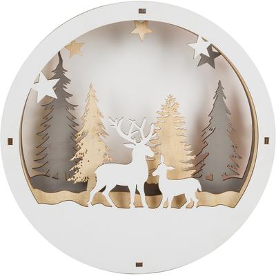 Weihnachtsszene "Weihnachtsdeko", weiß, B:6cm H:29,5cm T:29,5cm, Holzwerkstoff, MYFLAIR MÖBEL & ACCESSOIRES, Weihnachtsdörfer, Weihnachtsbeleuchtung, Winterszenerie, mit LED Beleuchtung, Höhe ca. 29 cm