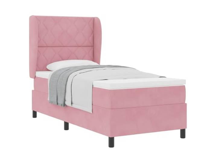 PUGYNBK Boxspringbett, 200 x 90 cm, Samt, Rosa Verstellbares Kopfteil, mittlere Festigkeit, Massivholz, einfache Montage