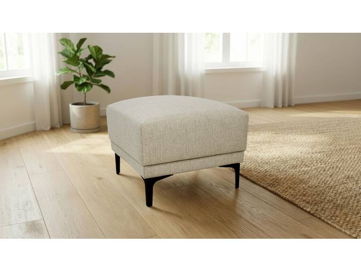 Polsterhocker GOODPRODUCT Xander , beige, B:91cm H:45cm T:58cm, 68% polypropylene, 32% polyester, Hocker, Polsterhocker, Breite 58 cm, Soft-Touch Chenille, schwarze Metallfüsse