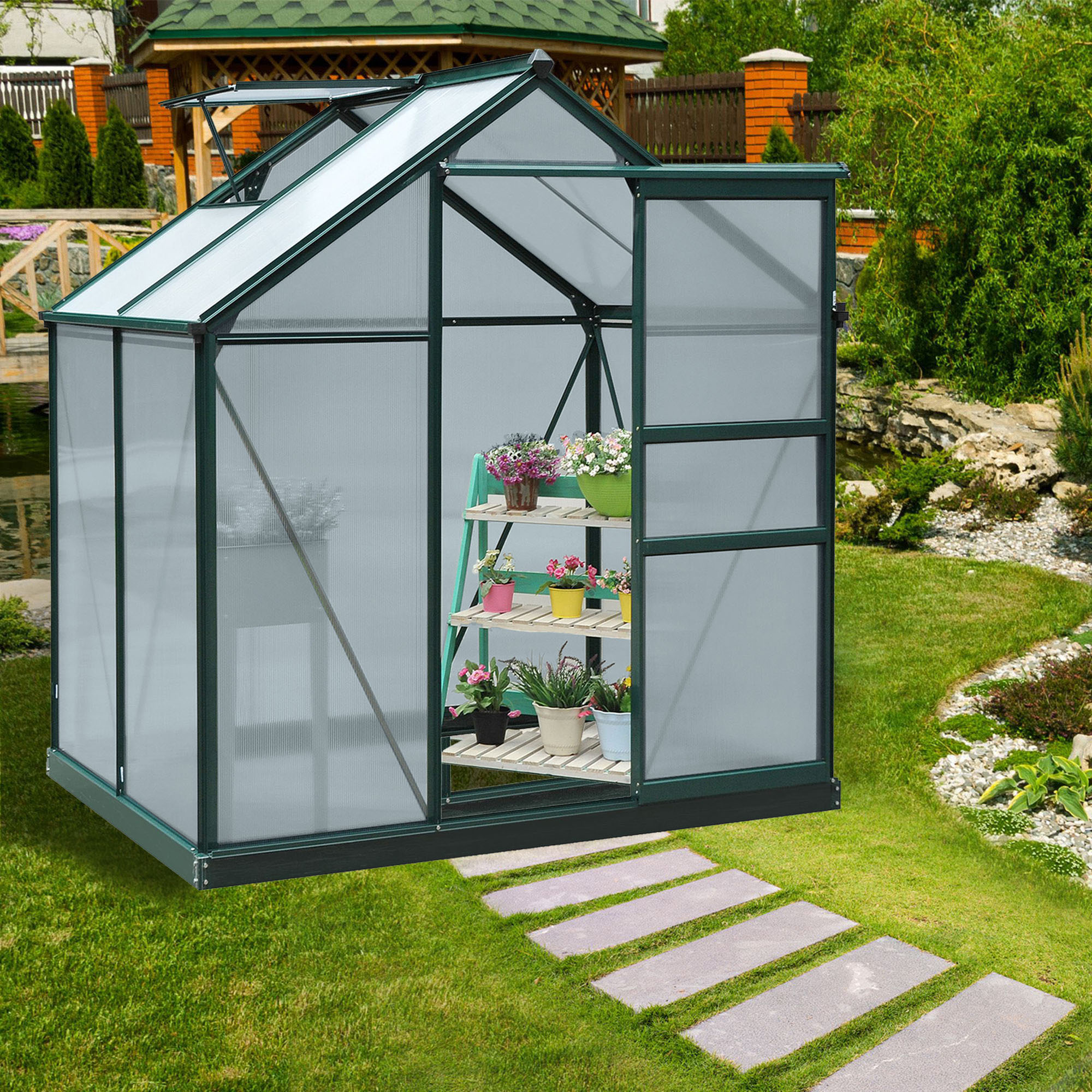 Altro Serra Da Giardino In Policarbonato Anti Uv Con Finestra E Porta Scorrevole, 190x132x201cm