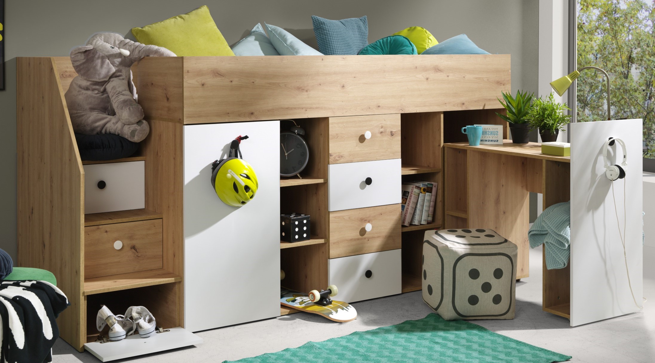Kinderetagenbett Smart 3 mit Treppe und Schreibtisch