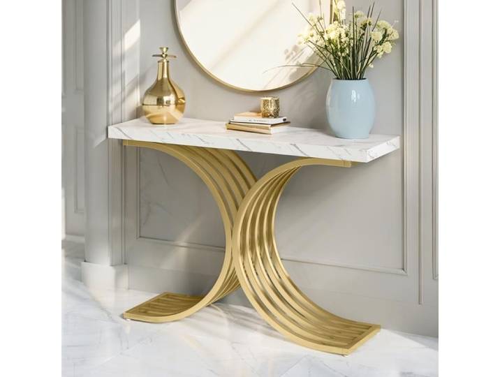 Console meuble TOPESCT d'entrée 100x30x80 cm table présentation blanc doré pour couloir entrée salon